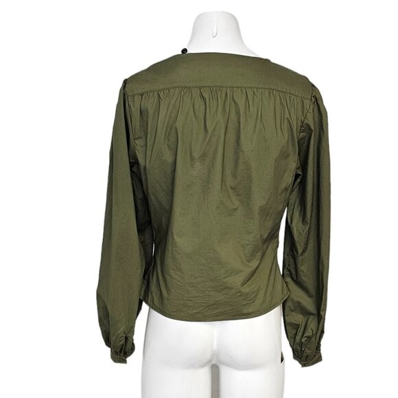 Lovers & Friends Button Front V-Neck Puff Sleeve Top Green Size Small - Picture 6 of 9